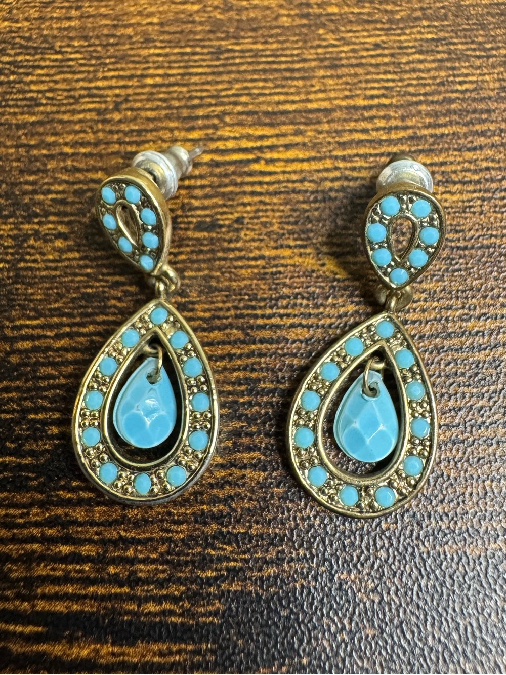 Monet Gold-Tone Turquoise Teardrop Dangle Earrings